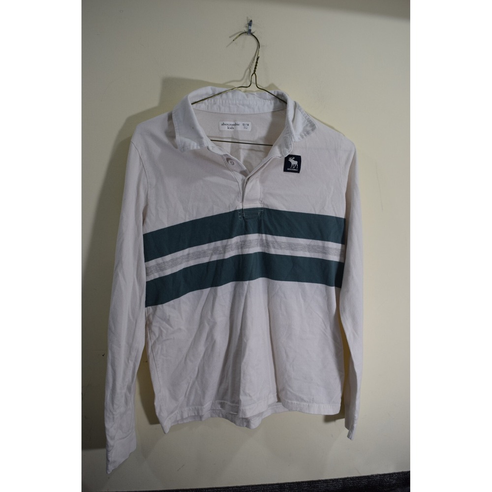 Abercrombie‎ Kids BOYS L 13-14 Lightweight Rugby Polo Striped White Shirt READ